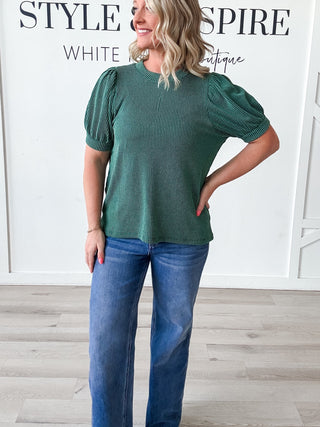 Traci Ribbed Puff Short Sleeve Top