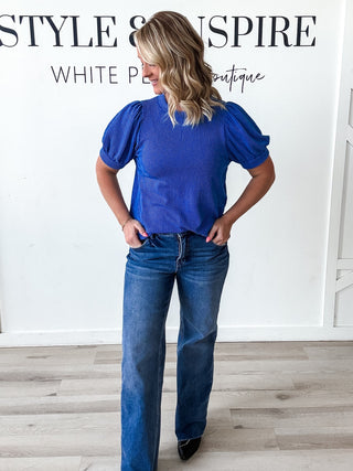 Traci Ribbed Puff Short Sleeve Top