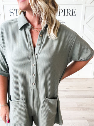 Margo Ribbed Button Down Romper