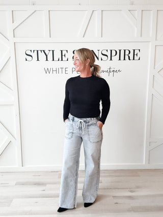 Flying Monkey Drawstring Wide Leg Jeans