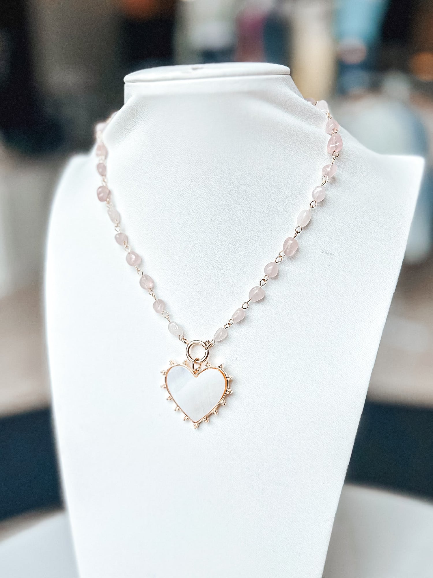 Stone with Heart Charm Necklace. *Final Sale*