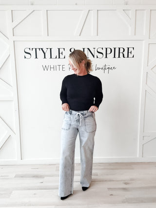 Flying Monkey Drawstring Wide Leg Jeans