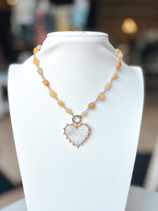 Stone with Heart Charm Necklace. *Final Sale*