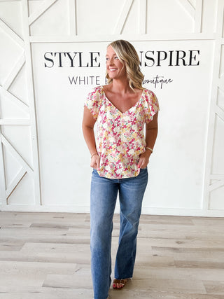 Franny V-Neck Flutter Sleeve Top