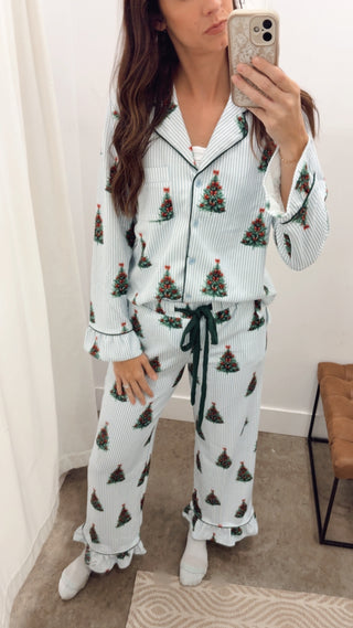 Striped Christmas Tree Pajama Set