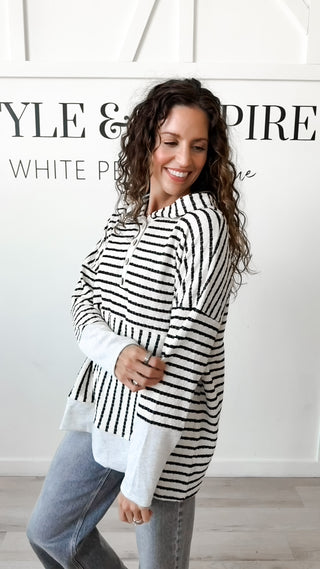 Helena Solid and Stripe Contrast Hooded Top