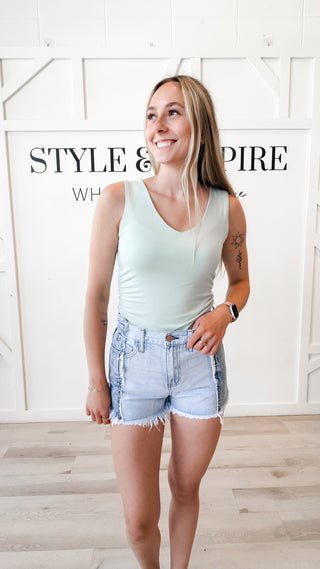 Dierdra Side Ruched V-Neck Tank