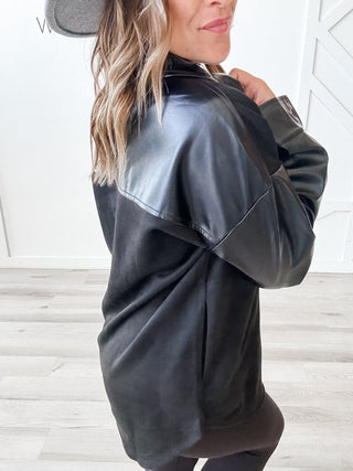 Charlee Vegan Leather Contrast Suede Jacket