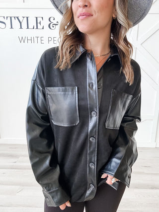 Charlee Vegan Leather Contrast Suede Jacket