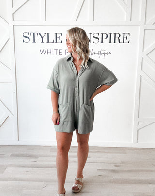 Margo Ribbed Button Down Romper