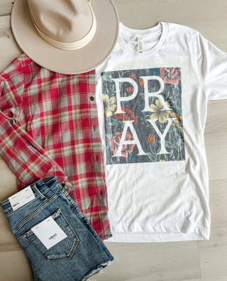 Distressed Floral Pray Graphic Tee