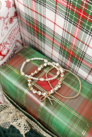 Ribbon Bow Beaded Bracelet Set