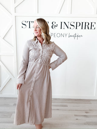 Arlys Stripe Seersucker Shirt Dress