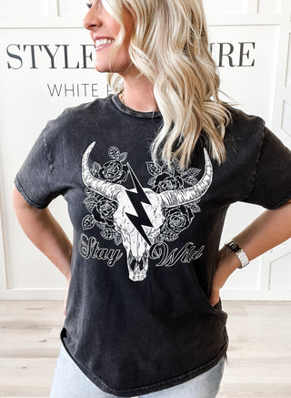 Stay Wild Cow Skull Mineral Graphic Tee