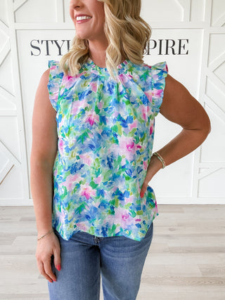 Justine Frilled Neck Floral Top
