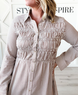 Arlys Stripe Seersucker Shirt Dress