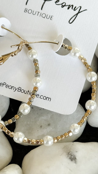 Pearl and Square Bead Hoop Earrings. *Final Sale*
