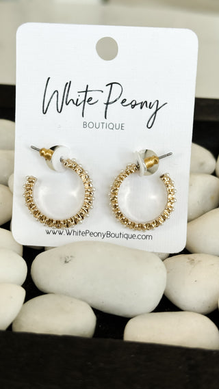 Notched Pearl Open Hoop Earrings  *Final Sale*