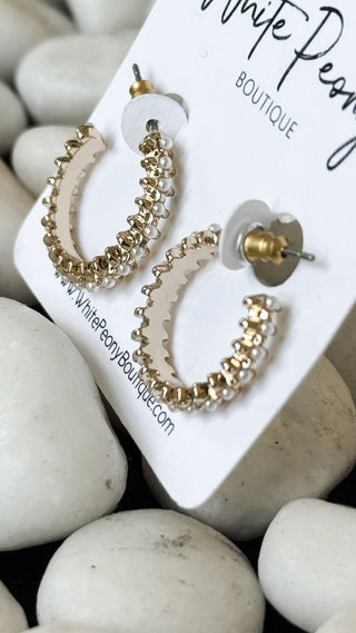 Notched Pearl Open Hoop Earrings  *Final Sale*