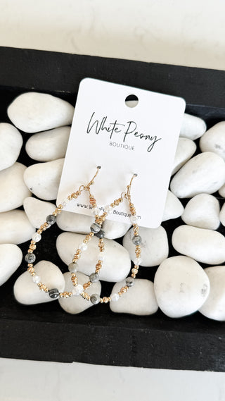 Mixed Stone and Pearl Open Teardrop Earrings