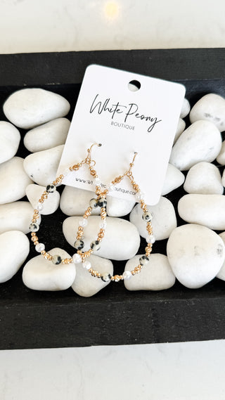 Mixed Stone and Pearl Open Teardrop Earrings