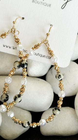 Mixed Stone and Pearl Open Teardrop Earrings