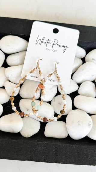Mixed Stone and Pearl Open Teardrop Earrings