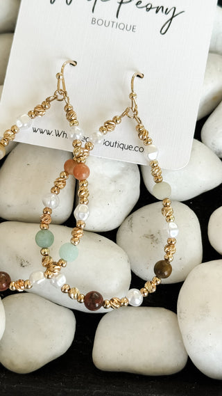 Mixed Stone and Pearl Open Teardrop Earrings