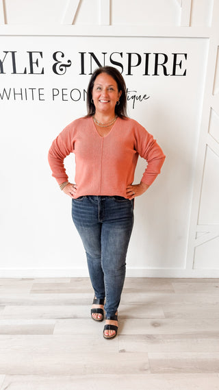 Cielo Center Seamed Mini Waffle Sweater