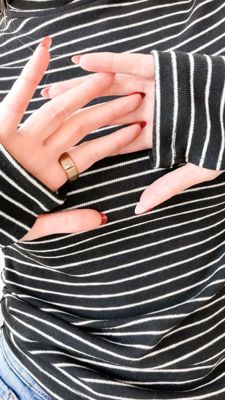 Avery Stripe Turtleneck W/Thumbholes