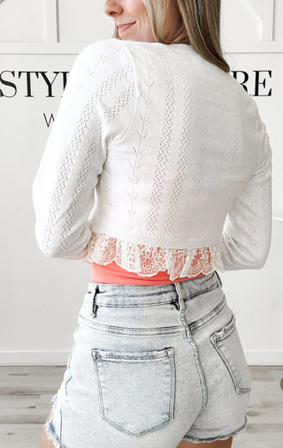 Kayla Lace Trim Crop Cardigan