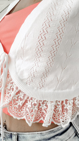 Kayla Lace Trim Crop Cardigan