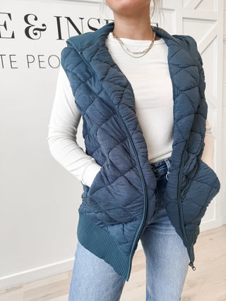 Gina Quilted Long Zip Up Vest