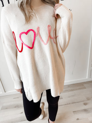 Love Yarn Applique Tunic Sweater