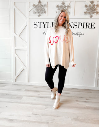 Love Yarn Applique Tunic Sweater