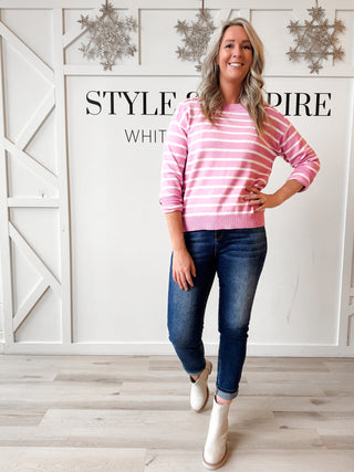 Daryn Raglan Sleeve Stripe Sweater