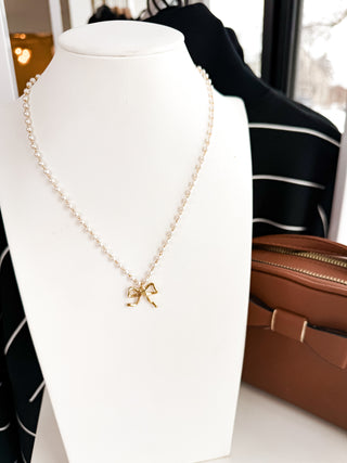 Pearl Chain Ribbon Necklace