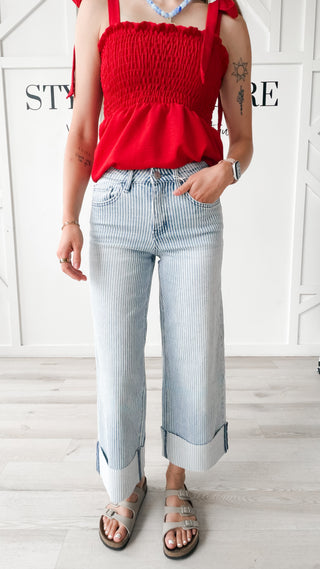 Vervet HR Cuffed Stripe Wide Leg Jean