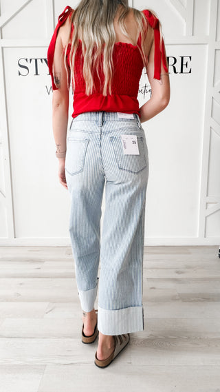 Vervet HR Cuffed Stripe Wide Leg Jean
