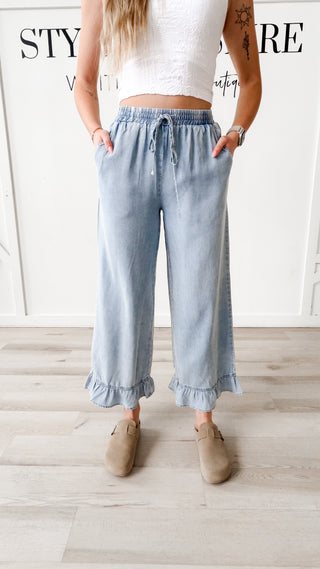 Rylee Denim Ruffle Bottom Pants