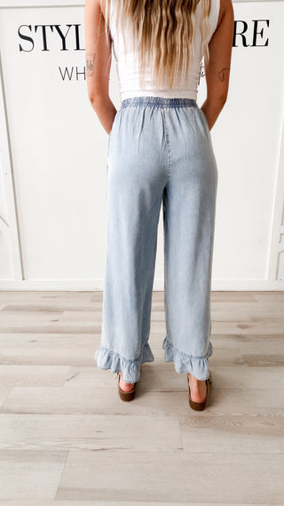 Rylee Denim Ruffle Bottom Pants
