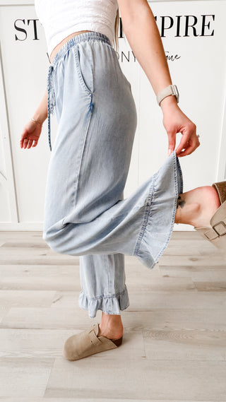 Rylee Denim Ruffle Bottom Pants