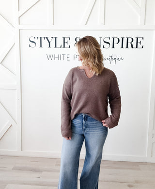 Paula Slit Neck Ribbed Sweater
