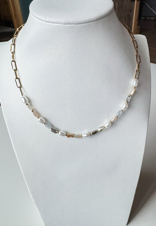 Oblong Bead and Pearl Necklace. *Final Sale*