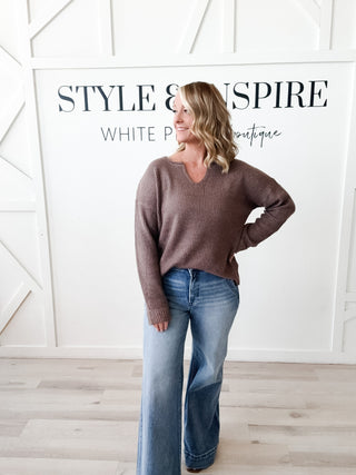 Paula Slit Neck Ribbed Sweater