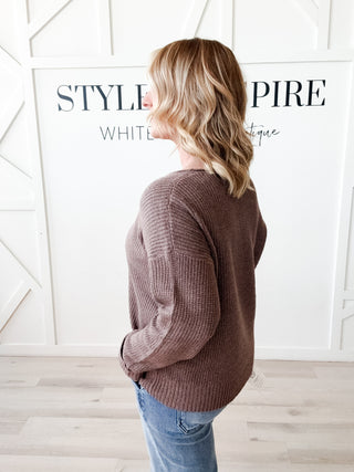 Paula Slit Neck Ribbed Sweater