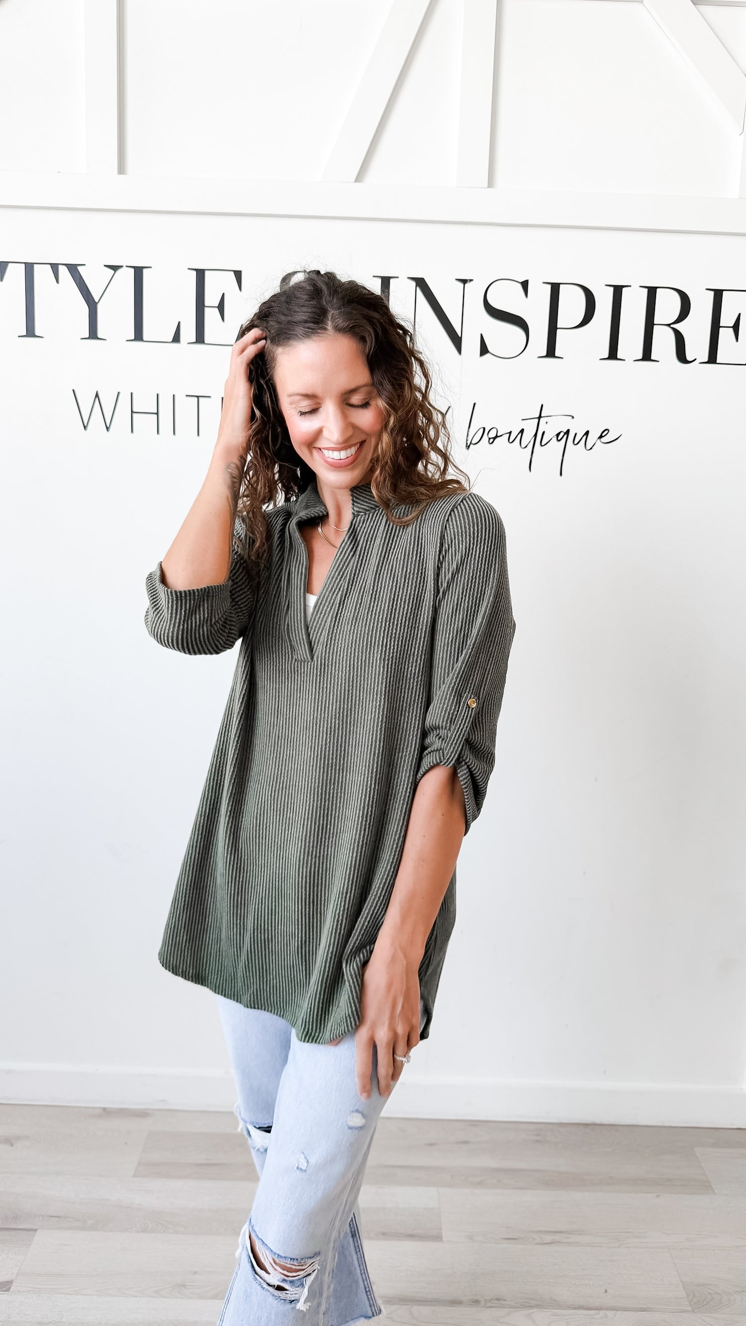 Kyra Mandarin Collar Ribbed top