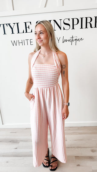 Montana Coastal Tie Front Strapless Jumpsuit