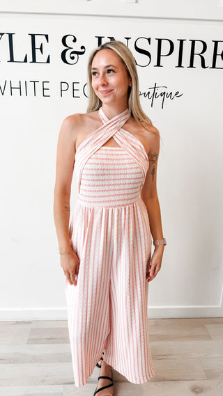 Montana Coastal Tie Front Strapless Jumpsuit
