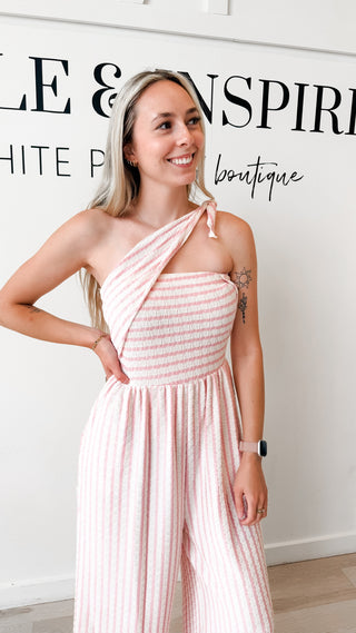 Montana Coastal Tie Front Strapless Jumpsuit